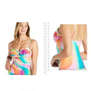 Bleu Rod Beattie Multicolor Tie-Dye Tankini Top - Pink, Orange, Yellow, Blue